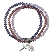 Elastic Crystal Bracelet with Crucifix and Medal mm.4 Bead Amethyst