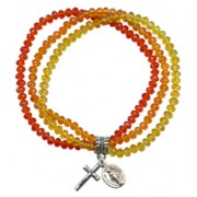 Elastic Crystal Bracelet with Crucifix and Medal mm.4 Bead Yellow/ Orange