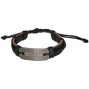 Imprinted Medal Cross Leather Bracelet with Pull Cord Ties