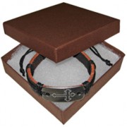 Imprinted Medal Cross Leather Bracelet with Pull Cord Ties Gift Boxed