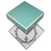 Elastic Moonstone Bracelet with Cross mm.9 Bead Pink Gift Boxed