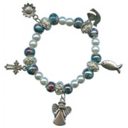 Elastic Moonstone and Imitation Pearl Bracelet with 5 Charms mm.9 Bead Green