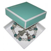 Elastic Moonstone and Imitation Pearl Bracelet with 5 Charms mm.9 Bead Green Gift Boxed