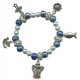 Elastic Moonstone and Imitation Pearl Bracelet with 5 Charms mm.9 Bead Blue