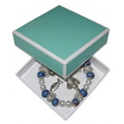 Elastic Moonstone and Imitation Pearl Bracelet with 5 Charms mm.9 Bead Blue Gift Boxed