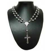 Imitation Pearl Rosary Necklace with Magnetic Clasp Steel mm.10