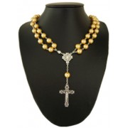 Imitation Pearl Rosary Necklace with Magnetic Clasp Gold mm.10