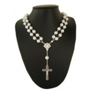 Imitation Pearl Rosary Necklace with Magnetic Clasp White mm.10