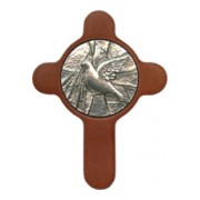Confirmation Pewter Medal with Brown Wood Cross cm.6.5 - 8.5 - 2 1/2" x 3 1/3"