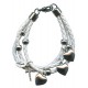 White Synthetic Leather Bracelet Solid Silver Heart Charms Gift Boxed