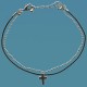 Black Leather and Metal Chain Bracelet with Pewter Cross Gift Boxed
