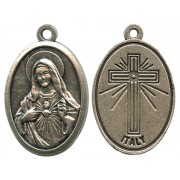 Immaculate Heart of Mary Oxidized Oval Medal mm.22- 7/8"