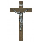 Walnut Wood Crucifix Pewter Corpus Silver Plated cm.12 - 5"