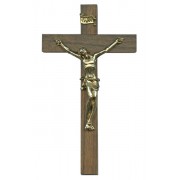 Walnut Wood Crucifix Pewter Corpus Gold Plated cm.12 - 5"