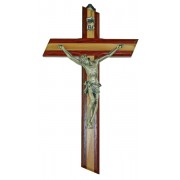 Crucifix Olive Wood with Paduk Wood Silver Plated Corpus cm.21- 8"