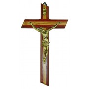 Crucifix Olive Wood with Paduk Wood Gold Plated Corpus cm.21- 8"