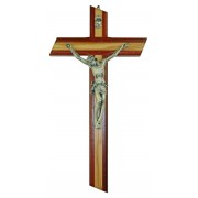 Crucifix Olive Wood with Paduk Wood Silver Plated Corpus cm.25 - 9 3/4"