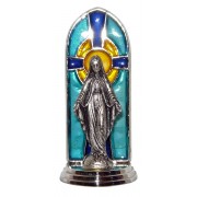 Miraculous Oxidized Metal Statuette on Stained Glass mm.40- 1 1/2"