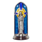 St.Theresa Oxidized Metal Statuette on Stained Glass mm.40- 1 1/2"