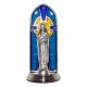 St.Theresa Oxidized Metal Statuette on Stained Glass mm.40- 1 1/2"