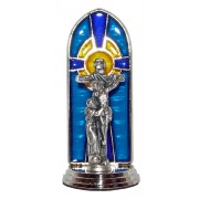 St.Francis and Cross Oxidized Metal Statuette on Stained Glass mm.40- 1 1/2"