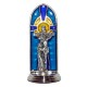 St.Francis and Cross Oxidized Metal Statuette on Stained Glass mm.40- 1 1/2"