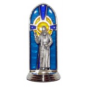 Padre Pio Oxidized Metal Statuette on Stained Glass mm.40- 1 1/2"