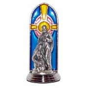 Holy Family Traditional Oxidized Metal Statuette on Stained Glass mm.40- 1 1/2"