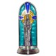 St.Anne De Beaupre Oxidized Metal Statuette on Stained Glass mm.40- 1 1/2"