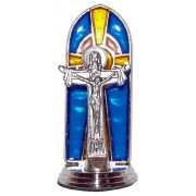 Millenium Cross Oxidized Metal Statuette on Stained Glass mm.40- 1 1/2"