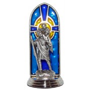 St.Christopher Oxidized Metal Statuette on Stained Glass mm.40- 1 1/2"