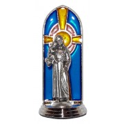 St.Anthony Oxidized Metal Statuette on Stained Glass mm.40- 1 1/2"