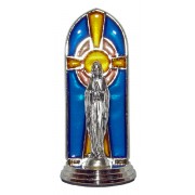 Lourdes Oxidized Metal Statuette on Stained Glass mm.40- 1 1/2"