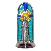 St.Francis Oxidized Metal Statuette on Stained Glass mm.40- 1 1/2"