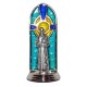 St.Francis Oxidized Metal Statuette on Stained Glass mm.40- 1 1/2"
