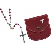 Garnet mm.6 Plastic Crystal Looking Rosary Aurora Borealis with Matching Pouch
