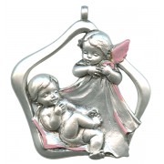 Guardian Angel Pewter Medal Silver Plated Pink and Gold cm.6.5