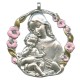 Medalla de peltre de la madre y el niño, bañado en plata, rosa y oro cm.6.5