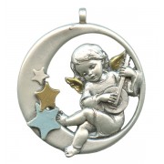 Guardian Angel Pewter Medal Silver Plated Blue and Gold cm.6.5