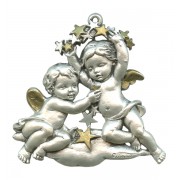 Guardian Angel Pewter Medal Silver Plated and Gold cm.6.5