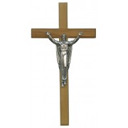 Olive Wood Crucifix Silver Plated Corpus cm.20 - 8"