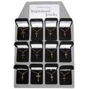 12 Piece Display of Gold Plated Crosses with Chain