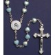 Rosaire de pierre de lune pour la communion avec petits coeurs bleus 6mm
