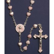 Communion Moonstone Rosary Little Hearts Aurora Borealis Simple Link 6mm Pink