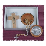 Communion Wood Cross Necklace and Wood Pyx Gift Set