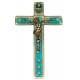 Crucifix en verre murano en turquoise cm.9.5x16 - 3 3/4 "x 6 1/4"