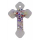 Cruz hecha de cristal de murano en opal cm.4- 1 3/4"