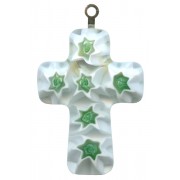 Murano Venetian Glass Cross Hand Made White/Green cm.3- 1 1/4"