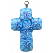 Murano Venetian Glass Cross Hand Made Aqua cm.3- 1 1/4"