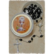 Moonstone Rosary Simple Link Chalice 5mm Black with Communion Rosary Box